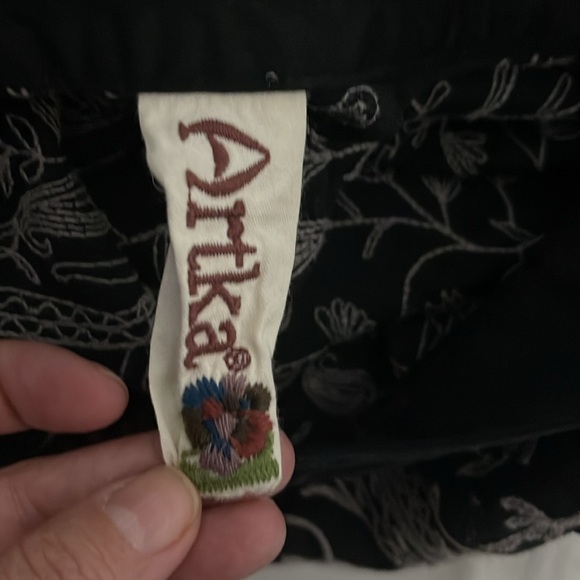 ARTKA Black Gray Embroidered Cotton Full Skater Mini Skirt Size XL / Medium - Picture 6 of 7